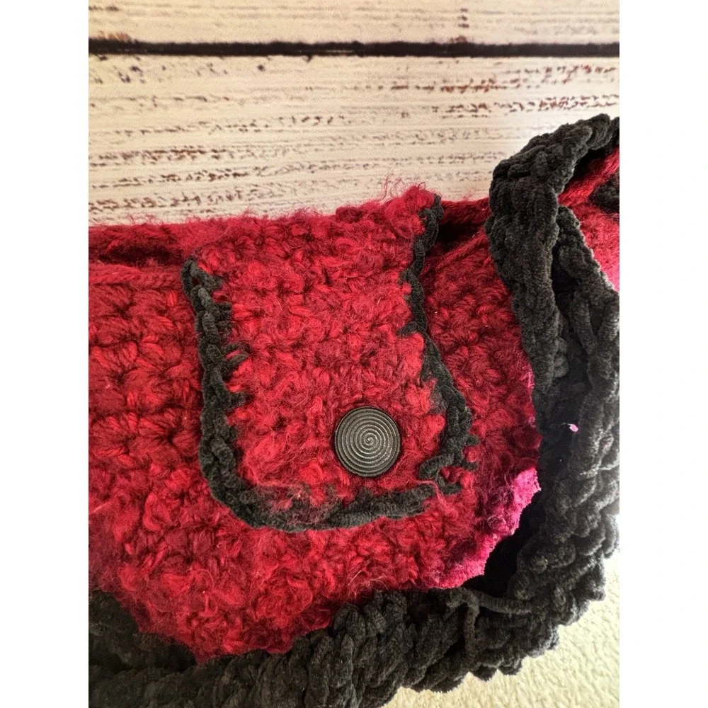 Handmade Crochet Purse Lined Red Black Fuzzy Whimsigoth Fairy Grunge Witchy